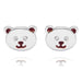 A pair of silver stud earrings shaped like a bear face, featuring dark red enamel details for the inner ears, nose, and mouth, with clear rhinestones for the eyes, on a white background with a soft reflection.