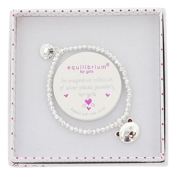 Girls Cute Teddy Face Silver Plated Bracelet