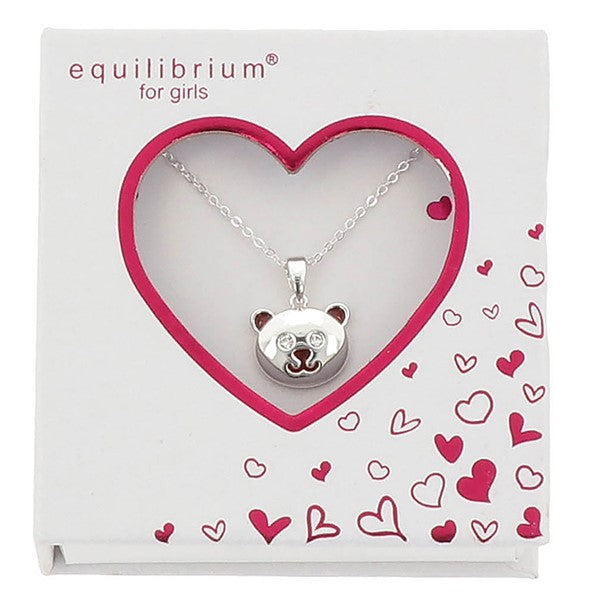 Girls Cute Teddy Face Silver Plated Necklace