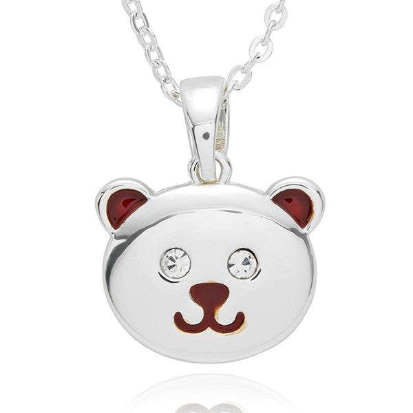 Girls Cute Teddy Face Silver Plated Necklace