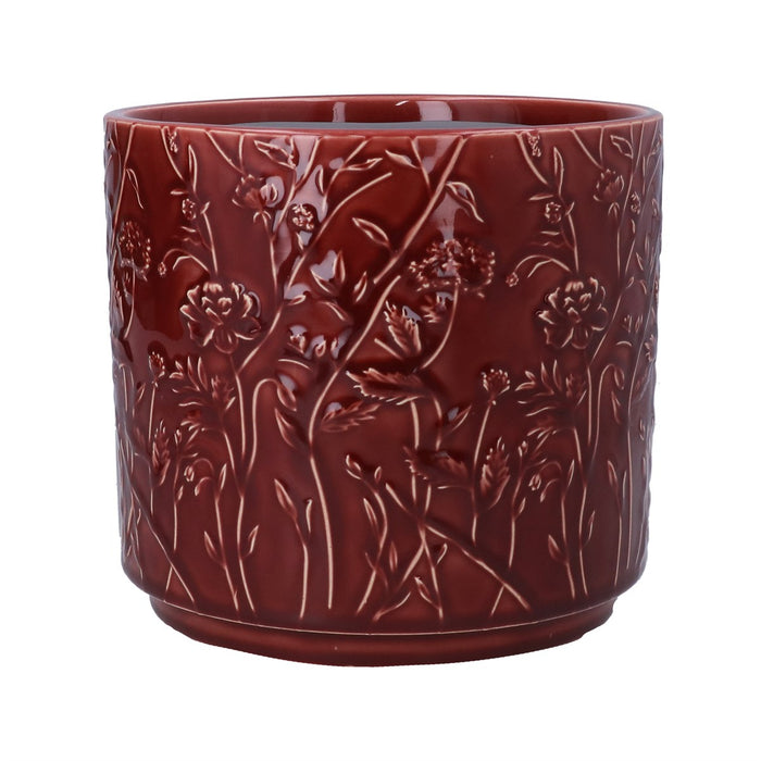 Gisela Graham Burgundy Trailing Blooms Stoneware Pot Cover 15cm
