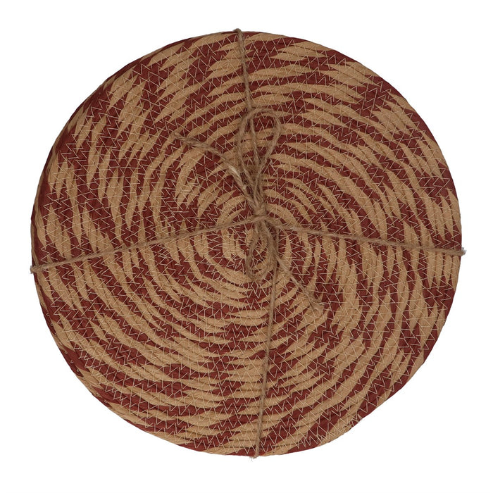 Gisela Graham Natural Burgundy Round Rope Placemat Pack Of 4