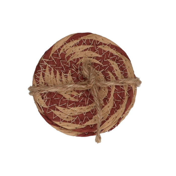 Gisela Graham Natural Burgundy Round Rope Coaster Pack Of 4