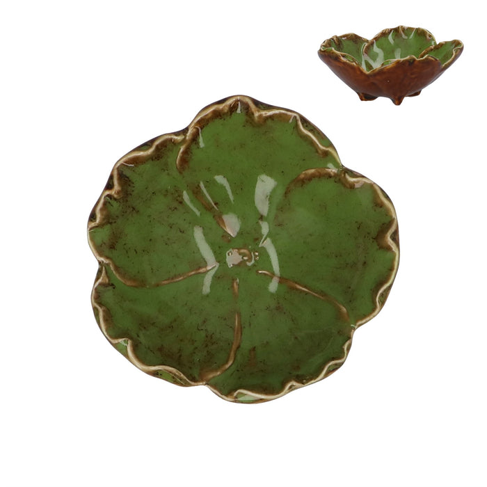 Gisela Graham Green Reactive Anemone Stoneware Trinket Dish 11cm