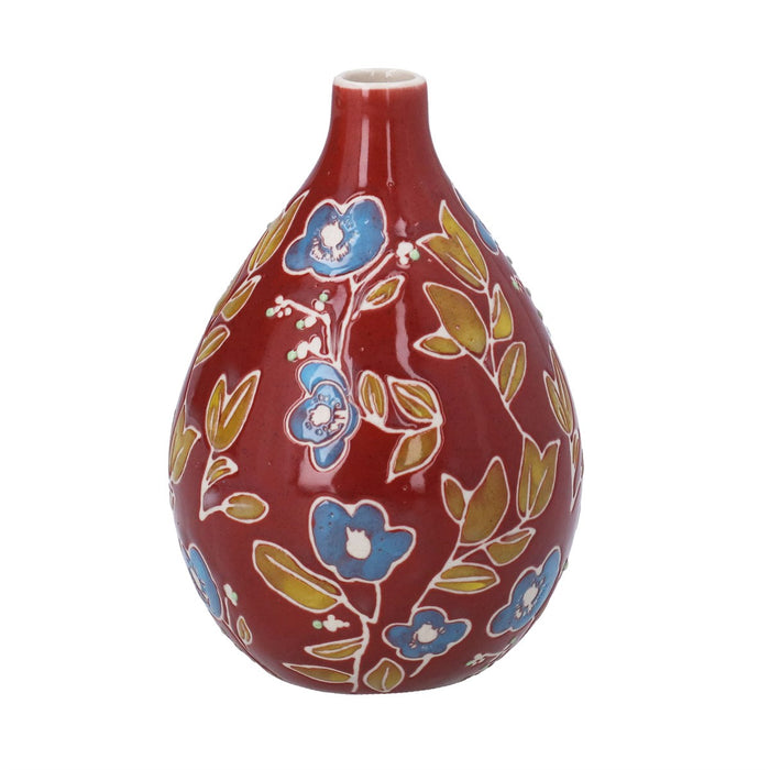 Gisela Graham Burgundy Floral Decorated Stoneware Pear Vase 13cm