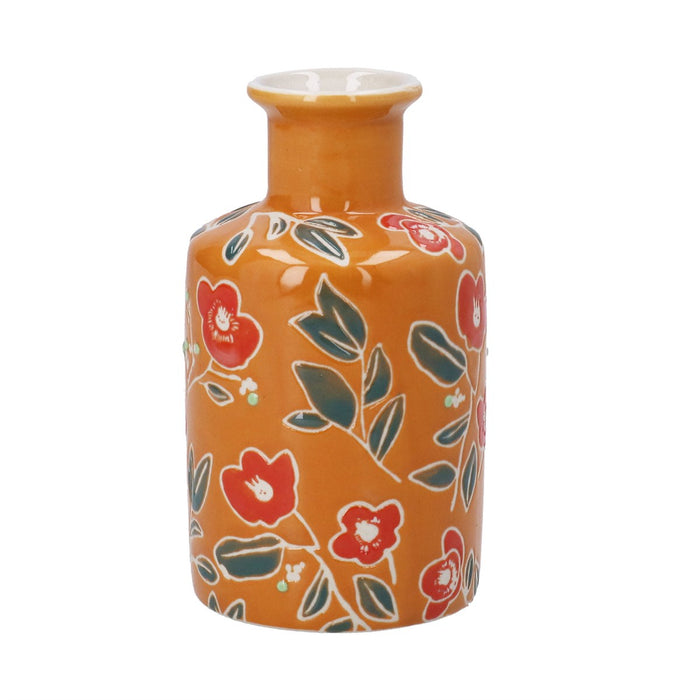 Gisela Graham Orange Floral Decorated Stoneware Bottle Vase 12cm