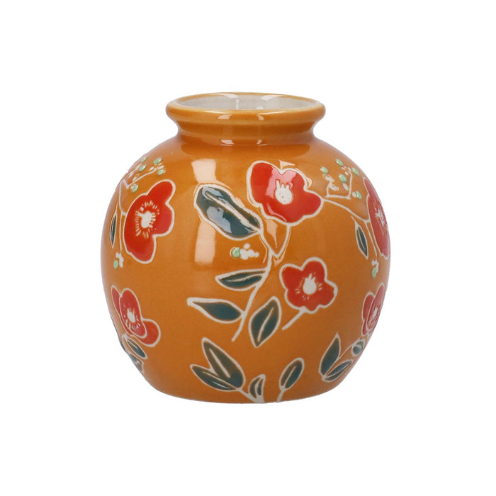 Gisela Graham Orange Floral Decorated Stoneware Vase 8cm