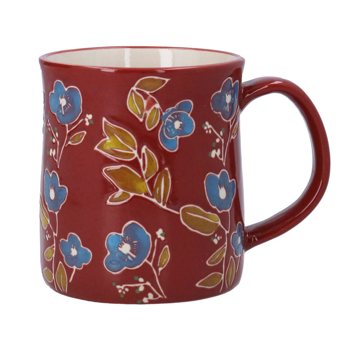 Gisela Graham Burgundy Floral Stoneware Mug