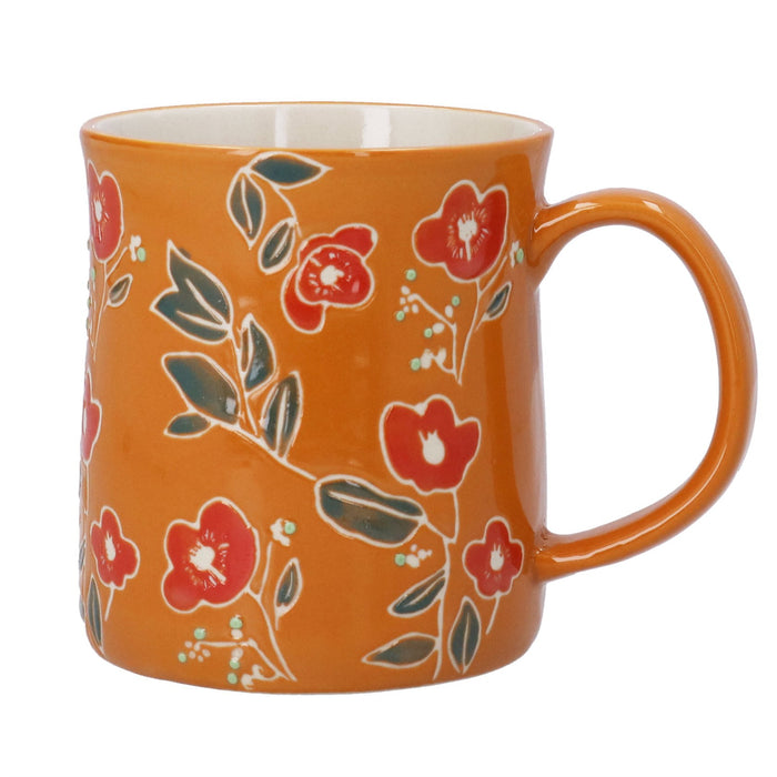 Gisela Graham Orange Floral Stoneware Mug