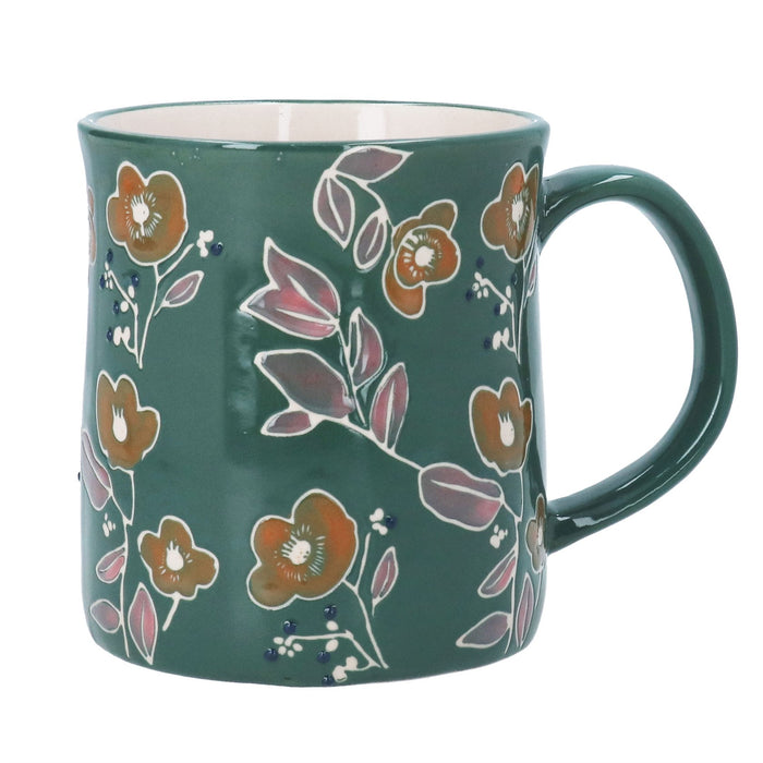 Gisela Graham Teal Floral Stoneware Mug