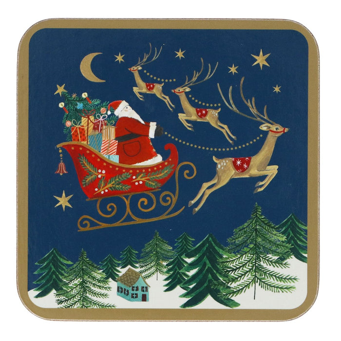 Gisela Graham Nostalgia Sleigh Cork Based Coaster Pack Of 4