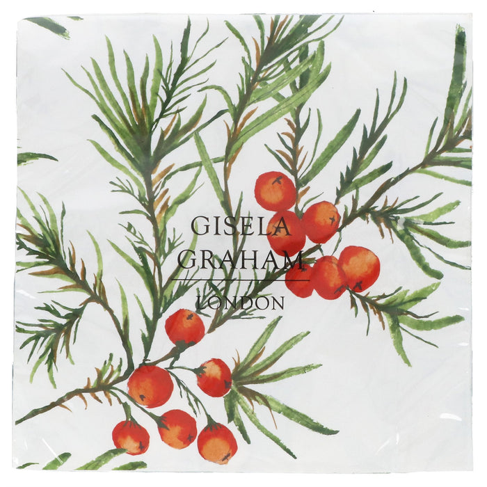Gisela Graham Spruce & Red Berries Napkins Pack Of 20