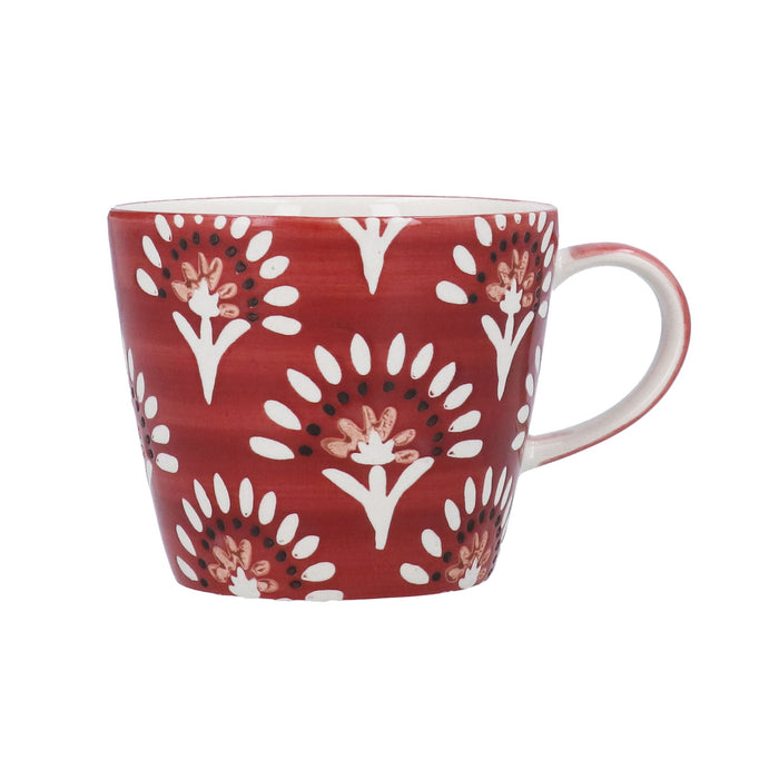 Gisela Graham Burgundy Fan Flower Stoneware Mug