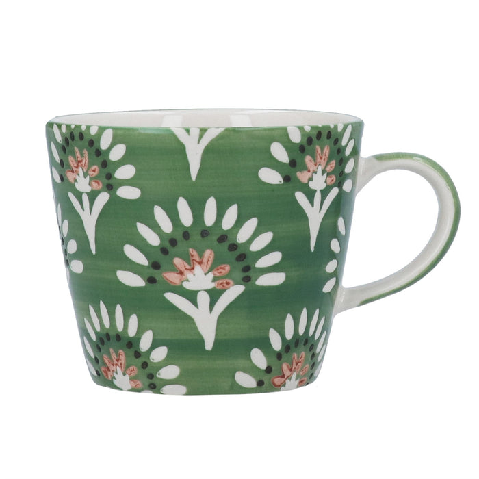 Gisela Graham Green Fan Flower Stoneware Mug