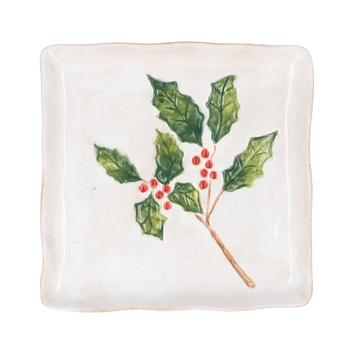 Gisela Graham Holly & Berries Stoneware Square Plate 16cm