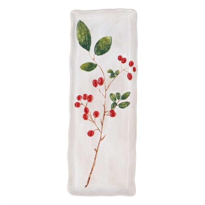 Gisela Graham Red Berries Stoneware Rectangular Plate 37cm