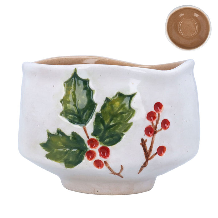 Gisela Graham Holly & Berries Stoneware Bowl 9cm