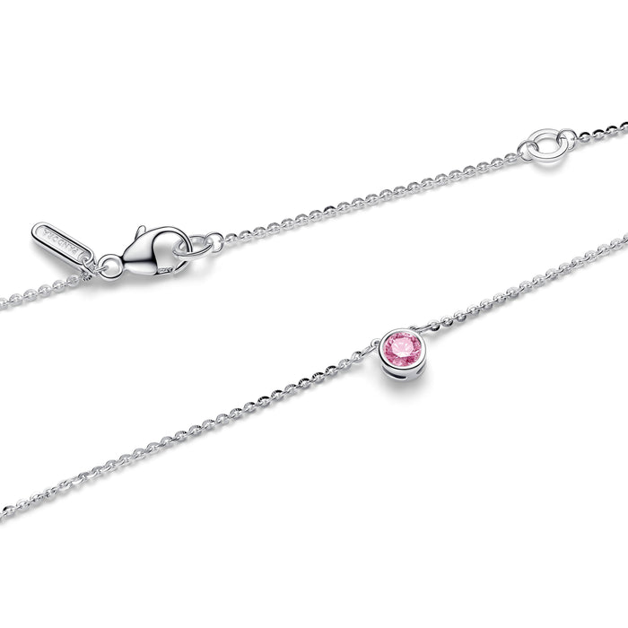 Pandora Era Bezel Sterling Silver Pink Lab-grown Diamond Pendant Necklace Sterling Silver