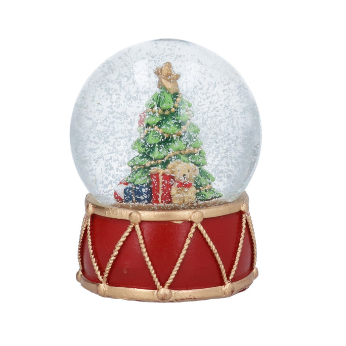 Gisela Graham Bear With Tree And Red Drum  Snow Globe