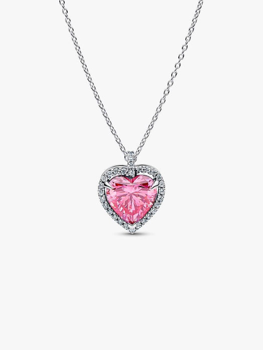 Pandora Pink Halo Heart Collier Necklace Sterling Silver