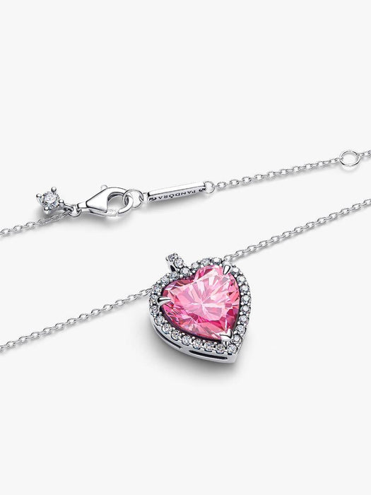 Pandora Pink Halo Heart Collier Necklace Sterling Silver