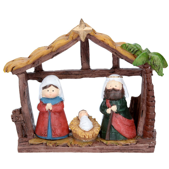 Gisela Graham Nativity Figures In Wood Stable Resin Ornament