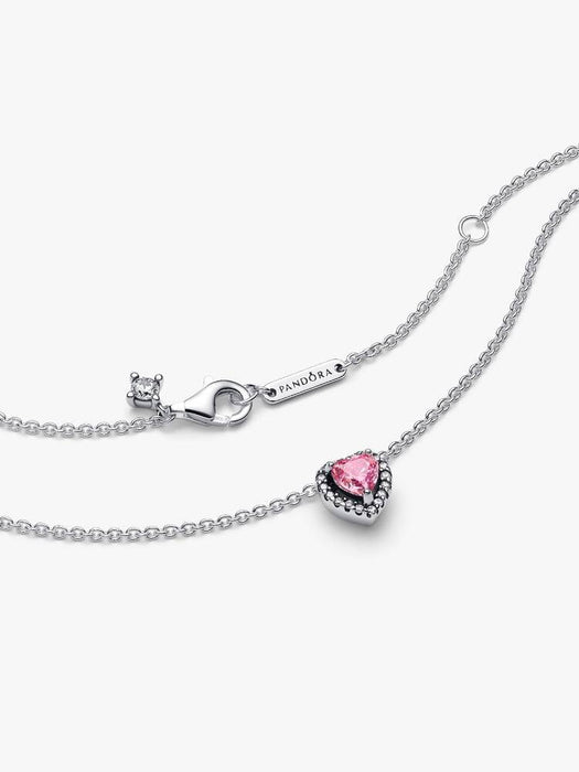Pandora Pink Elevated Heart Necklace Sterling Silver