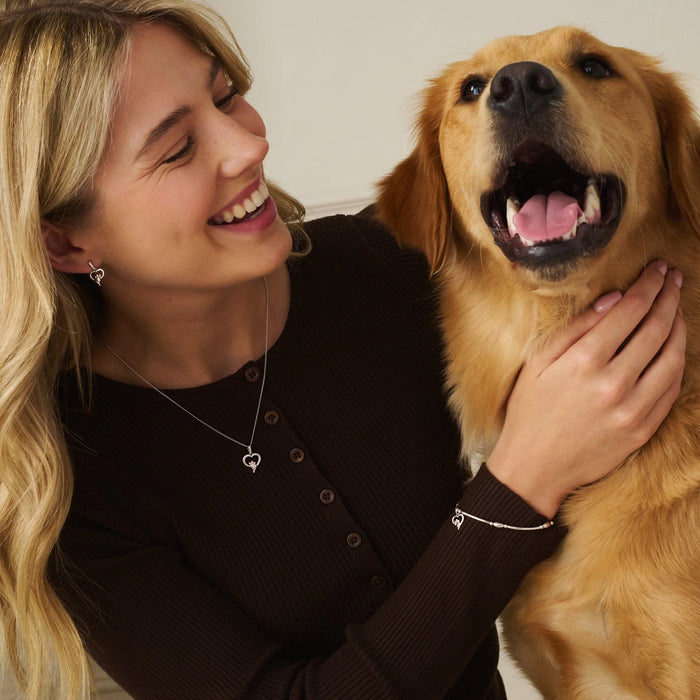 Clogau Paw Prints Sterling Silver Heart Pendant with Topaz
