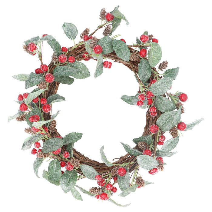 Gisela Graham Frosted Berries, Leaves & Cones Wreath, 40cm