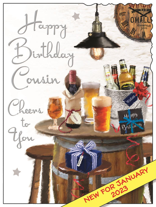 Jonny Javelin 'Cousin Cheers To You' Birthday Card
