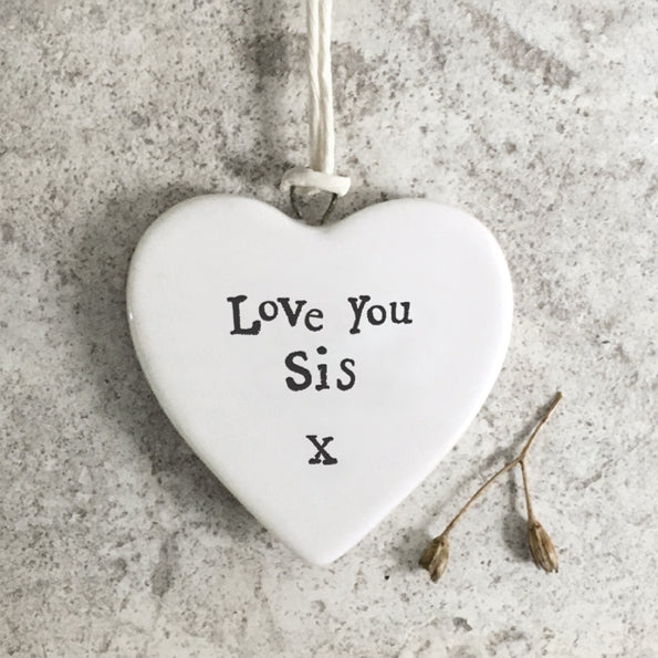 East Of India Porcelain Heart - Love You Sis