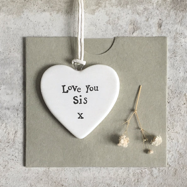 East Of India Porcelain Heart - Love You Sis