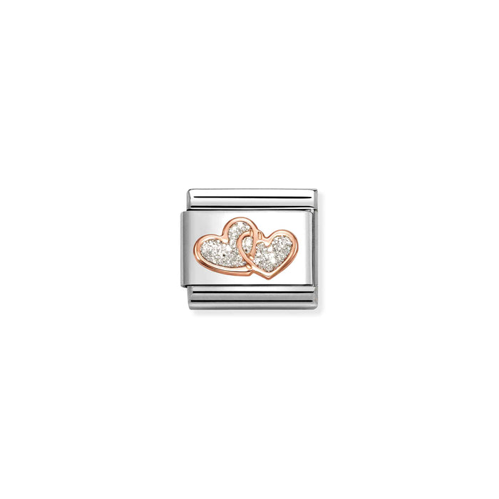 Nomination Classic Gold Symbols White Stone Double Hearts Charm
