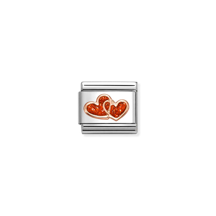 Nomination Classic Glitter Symbols Enamel Red Double Hearts Gold Charm