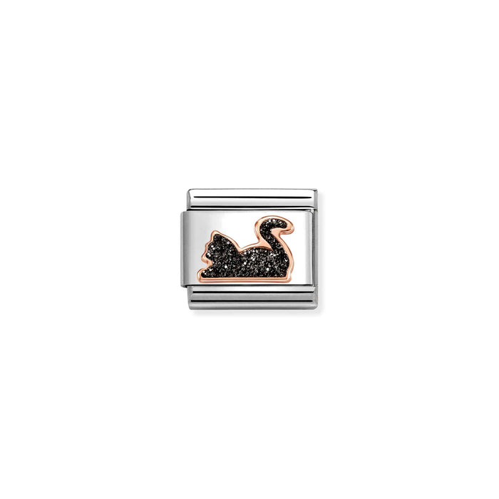 Nomination Classic Glitter Symbols Silver Cat Rose Gold Charm