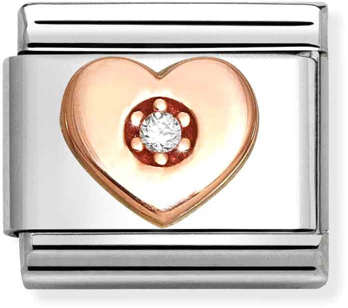 Nomination Classic Rose Gold Symbols Heart With White Cubic Zirconia Charm