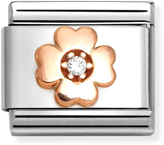 Nomination Classic Rose Gold Symbols Four Leaf Clover With White Cubic Zirconia Charm