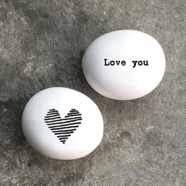 East of India Porcelain Pebble - Heart/Love You