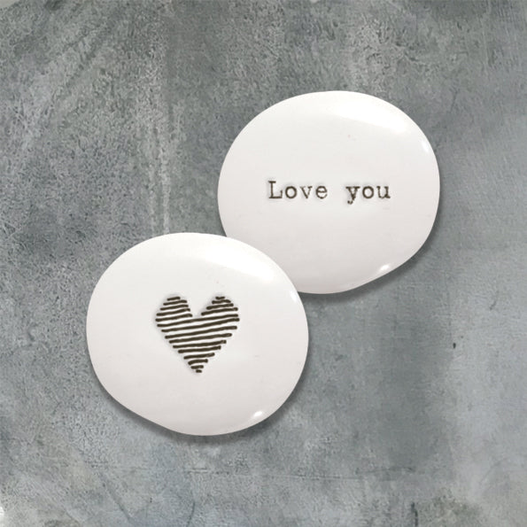 East of India Porcelain Pebble - Heart/Love You