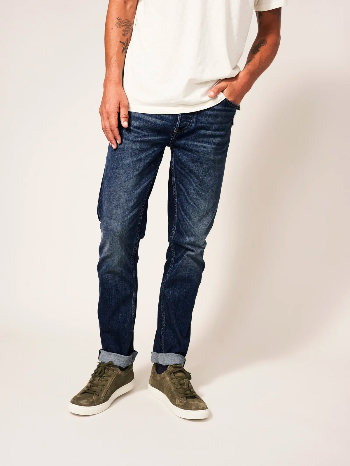 President's White Cotton Straight Mid Waist Denim Men Trouser Jeans