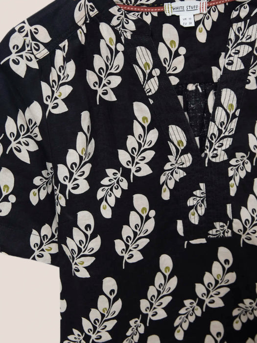White Stuff Women's Black Multi Print June Linen Top