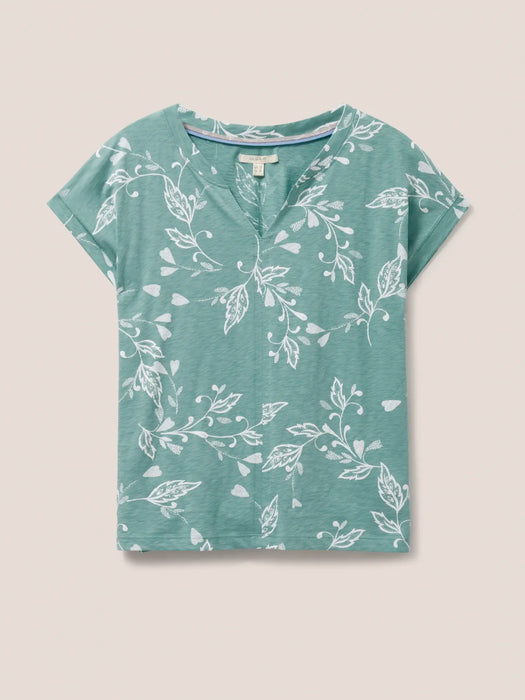 White Stuff Women's Teal Nelly Notch Neck Tee