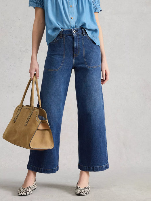 White Stuff Women's Tia Cropped Wide Leg Jean In Mid Denim