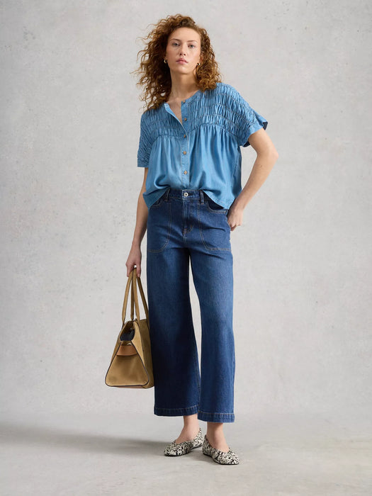 White Stuff Women's Tia Cropped Wide Leg Jean In Mid Denim