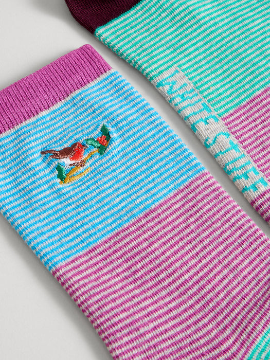 White Stuff Women's Ankle Embroidered Sock In Blue Multi