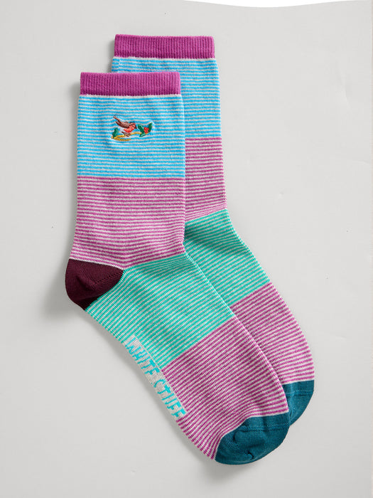 White Stuff Women's Ankle Embroidered Sock In Blue Multi