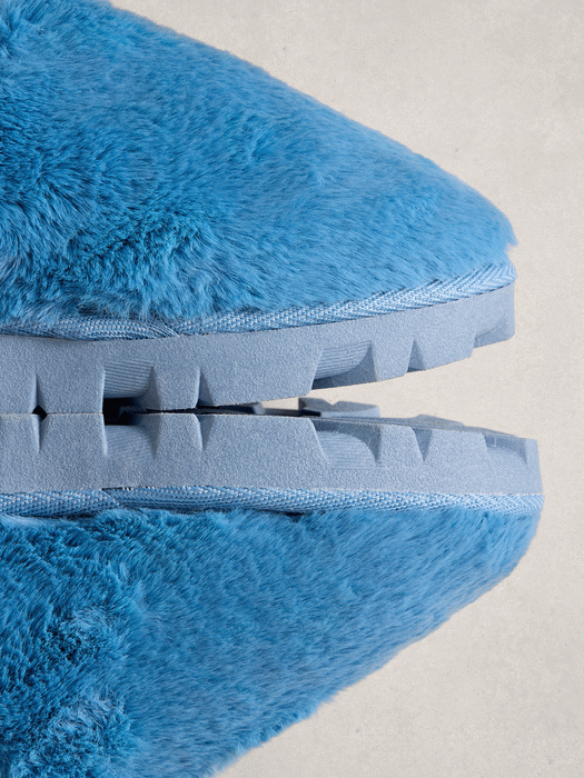 White Stuff Women's Faux Fur Slippers In Bright Blue