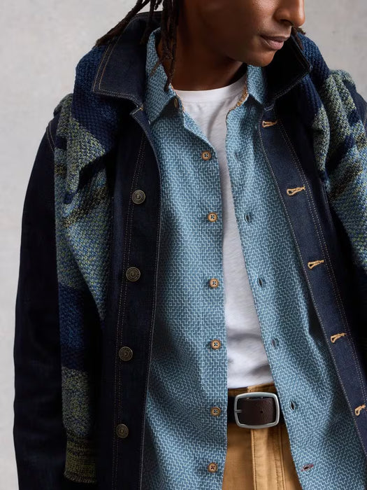 White Stuff Men's Tile Stitch SS Shirt In Mid Blue