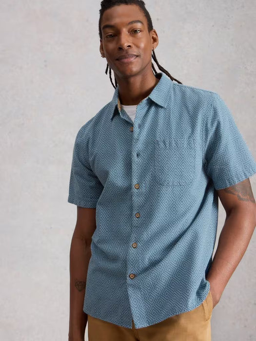 White Stuff Men's Tile Stitch SS Shirt In Mid Blue