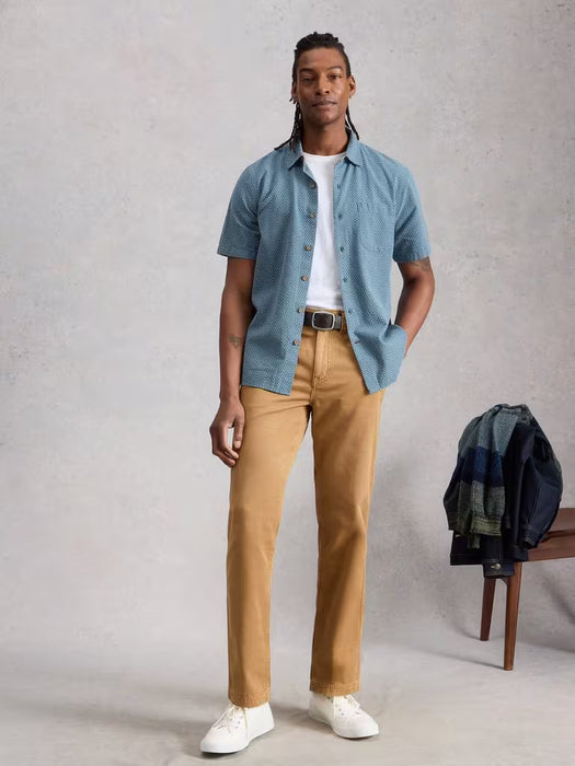 White Stuff Men's Tile Stitch SS Shirt In Mid Blue